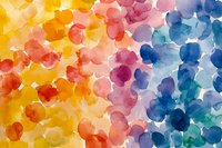 Vibrant watercolor rainbow gradient with organic circular shapes flowing from warm yellows and oranges to cool blues and purples for artistic projects.