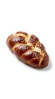 Braided challah loaf with sesame seeds isolated on white background, ready for bakery, food packaging, and culinary design projects.