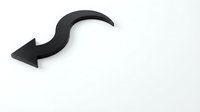 Black curved arrow pointing left on white background isolated for graphic design and presentation use.