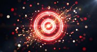 Futuristic red energy portal with glowing circles and light particles on dark background for sci-fi technology designs and digital art projects.