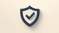 Dark shield with checkmark on light background, minimalist security symbol with soft shadow effect, isolated design element for protection concepts.