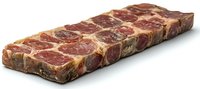 Raw beef short ribs cross cut showing marbled meat texture and bone sections on white background, isolated premium quality meat cut for restaurant menu.