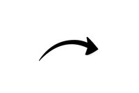 Black curved arrow pointing right, isolated on white background for graphic design, presentations, and digital content creation.