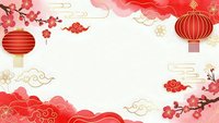 Traditional Chinese New Year background with red lanterns, cherry blossoms, decorative clouds and ornamental elements for festive celebration designs.
