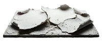 Cracked concrete slabs on dark base, weathered cement fragments with texture, isolated on white background for design and architectural visualization projects.