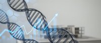 DNA double helix structure with molecular chain in modern laboratory setting for genetic research and biotechnology applications.