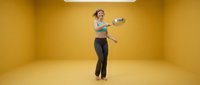 Young athletic woman exercising with kettlebell in modern fitness studio with yellow walls. Strength training workout for healthy lifestyle and wellness.