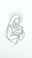 Minimalist line art of Virgin Mary holding baby Jesus in continuous single line drawing style for religious and spiritual designs.