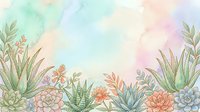 Watercolor succulents and desert plants border on soft pastel background with copy space for greeting cards and invitations.