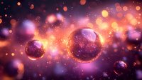 Abstract cosmic space background with glowing spheres and bokeh light effects in purple, pink and orange colors for digital art and fantasy designs.