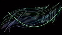 Abstract flowing lines in green and blue creating dynamic wave patterns on black background for modern digital design projects.