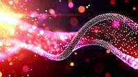 Glowing pink and red wave of particles with sparkles and bokeh effects on dark background creates magical atmosphere for festive designs and celebrations.
