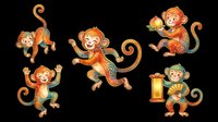 Playful cartoon monkeys in orange and brown tones, isolated on transparent background. Perfect for children's designs, t-shirts, stickers, clipart, print-on-demand products, and sublimation projects.