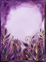 Watercolor frame with purple and gold botanical elements, ornate foliage border on lavender background. Isolated design ready for invitations, cards, posters, and creative projects.