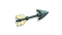 Cartoon style stone arrow with feather fletching on white background, isolated design element for gaming and fantasy illustrations.