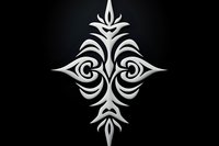Elegant white tribal ornament with symmetrical curves and pointed elements on black background, isolated design suitable for tattoo art and decorative purposes.