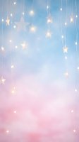 Dreamy pastel gradient background with glowing star lights and bokeh effects for romantic designs, baby shower invitations, and fairy tale themes.