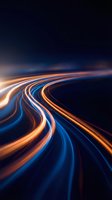 Glowing orange and blue light trails curve across dark background, creating dynamic motion effect suitable for technology, energy, and digital design projects.