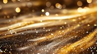 Glowing golden sparkles and bokeh lights on dark background create magical festive atmosphere with shimmering particles and light trails.