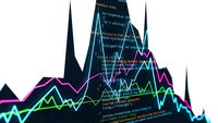Financial data visualization with colorful charts and graphs showing market trends, analytics dashboard for business intelligence and investment analysis.