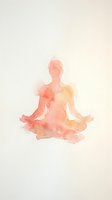 Silhouette of woman meditating in lotus pose with watercolor wash effect in warm coral and peach tones on isolated white background for wellness design.