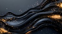 Elegant flowing dark waves with glowing golden sparkles and light effects on black background create luxurious dynamic composition for festive designs.