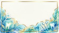 Watercolor botanical border with blue and gold foliage, decorative leaves and flowing elements on cream background, isolated design for invitations and stationery.