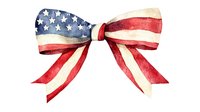 Watercolor bow in red, white and blue stripes and stars pattern on white background, patriotic decoration element isolated for creative projects.