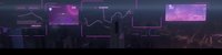 Futuristic digital interface with neon purple and pink holographic screens, data charts, and glowing network connections on dark background for tech and innovation projects.