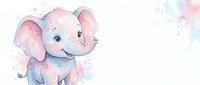Adorable baby elephant watercolor illustration with soft pink and blue tones on white background, perfect for nursery decor and children's designs.