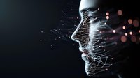 Digital profile with glowing network lines forming facial features against dark background, representing artificial intelligence and technology integration.