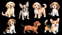 Cute dog breeds collection isolated on transparent background, ready for t-shirt designs, clipart, stickers, sublimation and print-on-demand products.