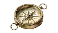 Vintage brass compass with aged patina and cardinal direction markers isolated on white background, suitable for navigation, travel, and adventure design projects.