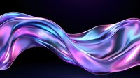 Flowing abstract wave in vibrant neon purple and blue colors on black background creates dynamic motion effect with glossy metallic surface texture.