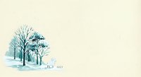 Winter landscape with bare trees covered in frost and snow, isolated on cream background. Suitable for seasonal greeting cards, winter-themed designs, and holiday publications.