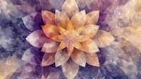 Ethereal glowing lotus flower with translucent petals in purple and gold hues against cosmic background, creating mystical spiritual atmosphere for meditation designs.