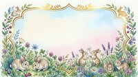 Ornate gold frame with watercolor wildflowers, lavender, and botanical elements on soft pastel background. Isolated design suitable for invitations, greeting cards, and decorative projects.