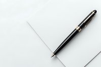 Elegant black fountain pen resting on white paper with dramatic lighting and minimalist composition, creating professional business atmosphere for stationery designs.