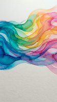 Abstract watercolor waves in rainbow spectrum flowing across white paper creating vibrant artistic background for creative projects and designs.