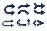 Black grunge arrows collection with textured effect on white background, isolated design elements for navigation, direction and interface symbols.