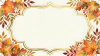 Autumn foliage frame with ornate gold border and fall leaves in orange, yellow, and burgundy tones on cream background, isolated for design use.