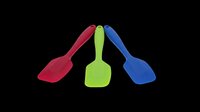 Three colorful silicone spatulas in red, green, and blue, isolated on transparent background. Ready for kitchen clipart, t-shirt design, print on demand, and stickers.