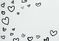 Hand drawn heart doodles scattered on white background, simple black ink sketch style pattern for romantic designs and valentines projects.