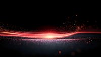 Glowing red light trail with sparkling particles against dark background creates dynamic motion effect for technology and energy concepts.