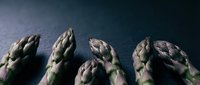 Fresh green asparagus spears arranged in row against dark moody background. Healthy organic vegetable ingredient for cooking and nutrition concepts.
