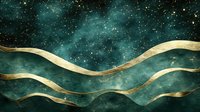 Mystical emerald green galaxy with golden wavy lines against starry cosmic background. Abstract celestial art suitable for luxury wall decor and modern interior design.