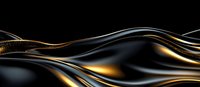 Luxurious black and gold waves create elegant abstract background with smooth flowing lines and metallic reflections on dark surface. Modern minimal design.