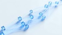 Blue crystal diamonds scattered on flowing transparent ribbons creating elegant luxury jewelry display composition for premium design projects.