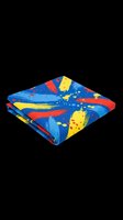 Folded fabric with bold colorful paint brush strokes and splatter on blue, isolated on transparent background, ready for print on demand, stickers, and clipart use.