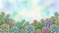 Watercolor succulent border with pastel plants in soft green, pink and blue tones for botanical design projects and nature-themed decorative elements.